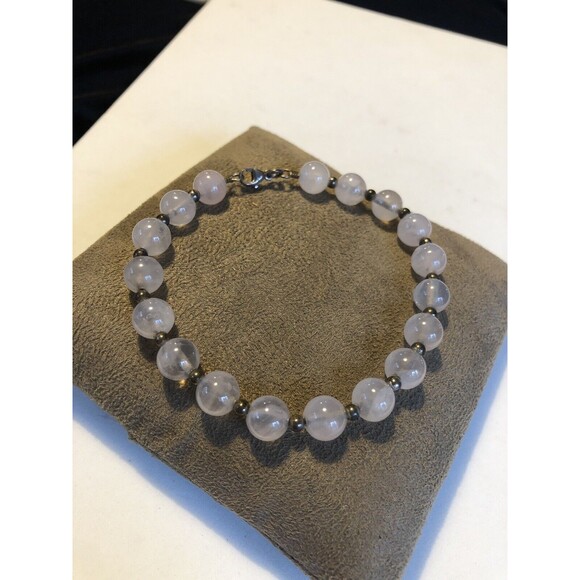 Beautiful Rose Quartz 925 Bracelet 8”with Silver Spacer Beads Artisan - Picture 1 of 6